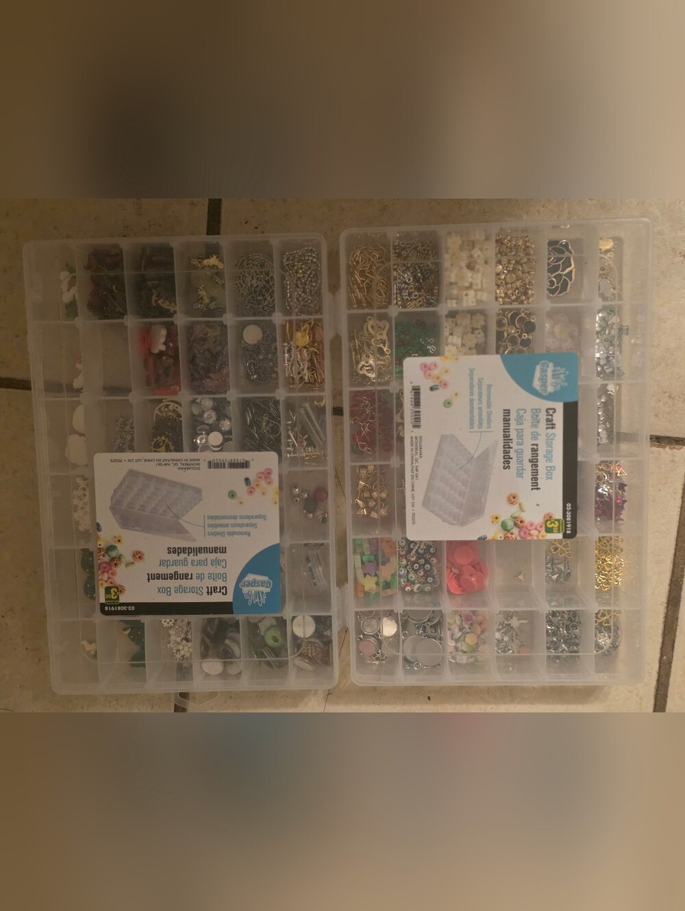Assortment Of Beads &  Jewelry Findings Glass Plastic Metal In 2 Orgnz Boxes